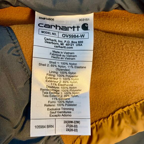 Carhartt Women’s Vest 2X 20-22W Rain Defender Rugged Flex Lightweight Insulated - Picture 10 of 12